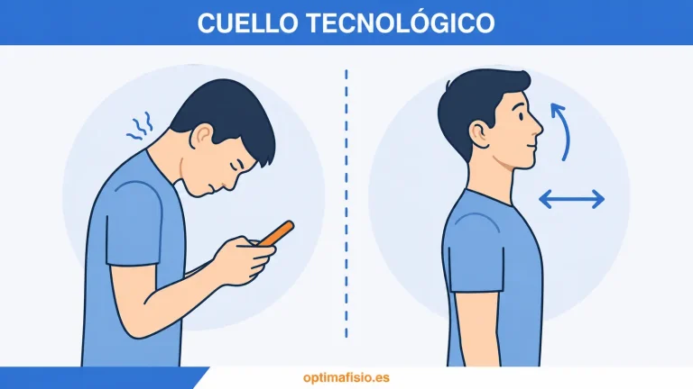 Ilustración de una persona usando el móvil y realizando una pausa para mover el cuello.